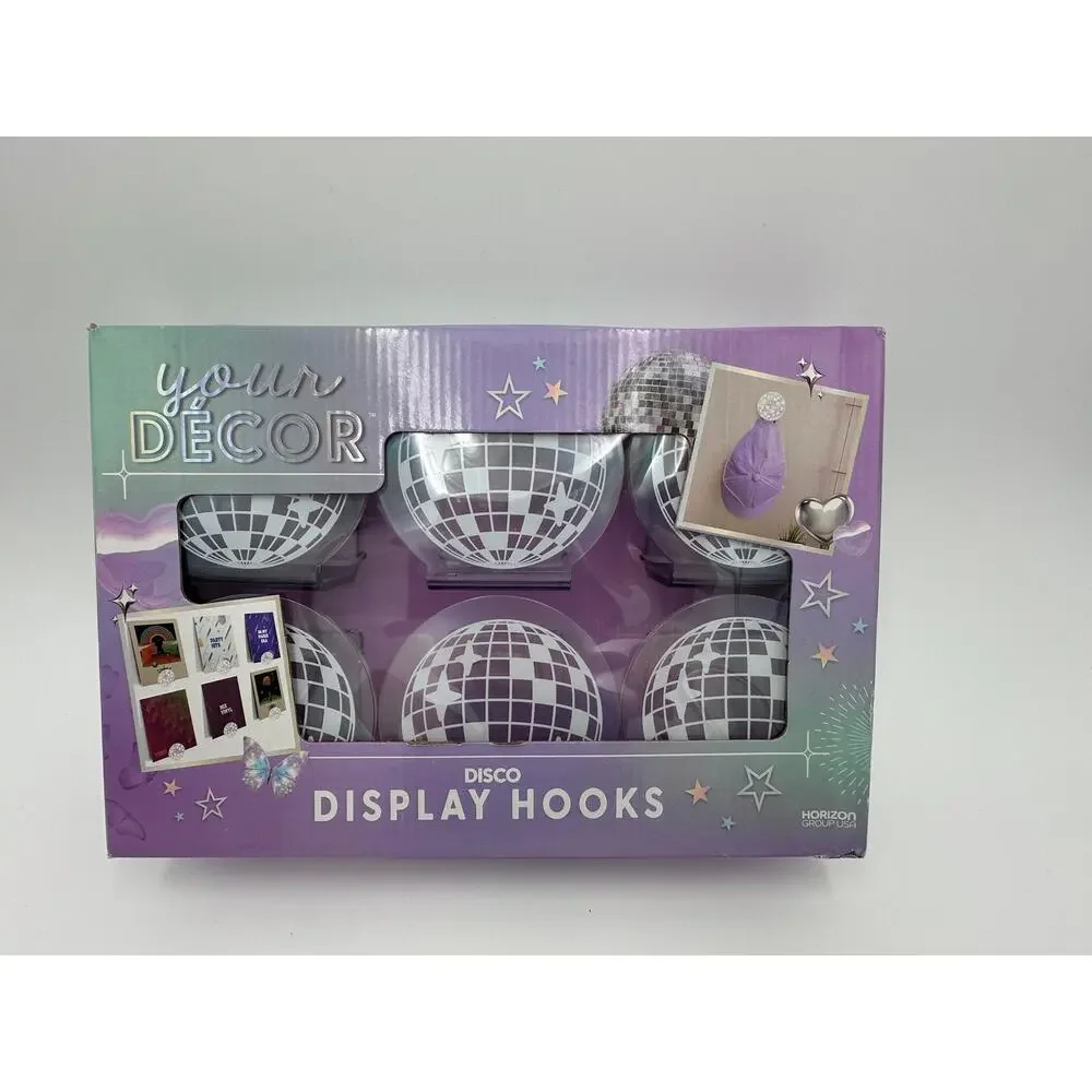 Your‎ Decor Disco Display Hooks Set of 6 Mirror Ball Wall Hooks New